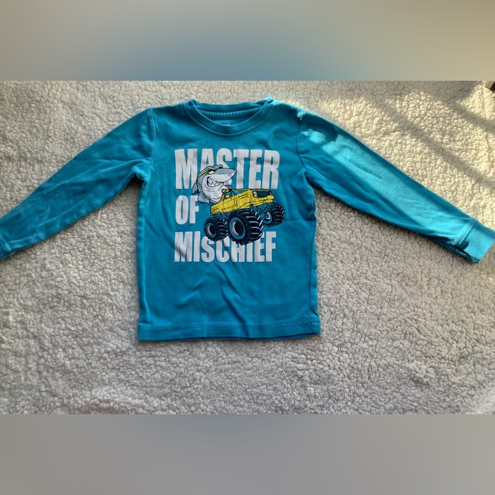 George Master Of Mischief Shark In Monster Truck Long Sleeve Tee 3T